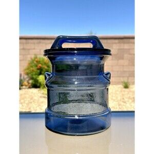 Vtg LE Smith Cobalt Blue Glass Canister Cookie Apothecary Jar With Lid 7.5"